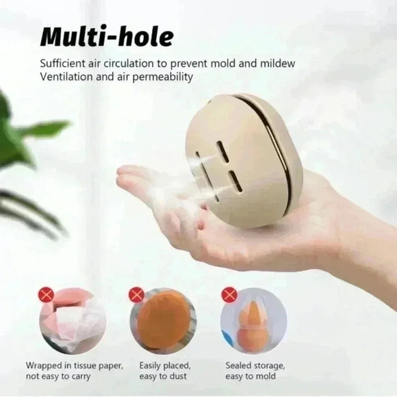Makeup Sponge Holder Eco-Silicone Vented Blender Case Airy Hanging Gift Khaki - Picture 4 of 16